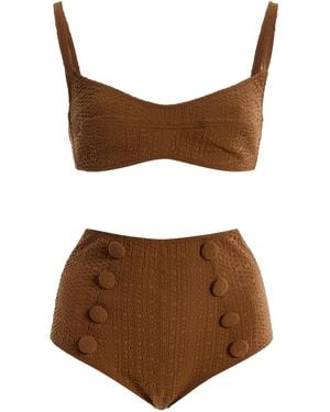 Lisa Marie Fernandez Seersucker Balconette High-waist Bikini - Brown