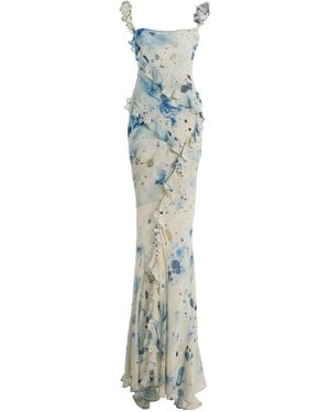 Paris Georgia Basics Romantic Ruffled Silk Maxi Dress - Blue