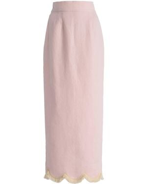 Posse Exclusive Essie Fringed Linen Maxi Column Skirt - Pink