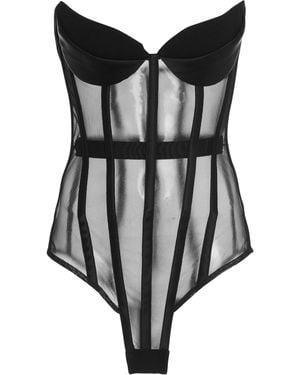 Monot Satin-trimmed Mesh Strapless Bodysuit - Black