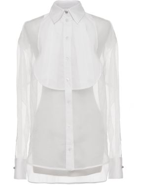 DES_PHEMMES Pleated Silk Tux Shirt - White