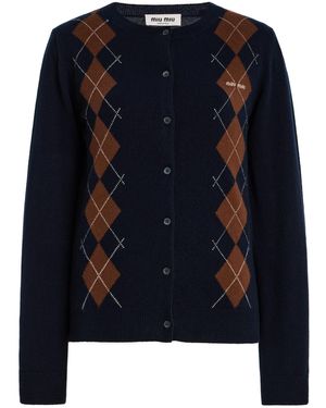 Miu Miu Argyle Cashmere Cardigan - Blue