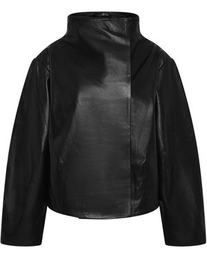 St. Agni Cocoon Funnel Leather Jacket - Black