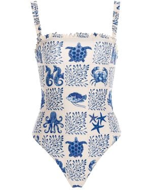 Agua Bendita Limón Embroidered One-piece Swimsuit - Blue