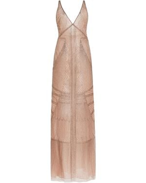 Cucculelli Shaheen Deco Devium Embellished Tulle Maxi Slip Dress - Natural