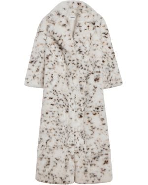 Apparis Gabrielle Snow Leopard Faux Fur Spotted Maxi Coat - White