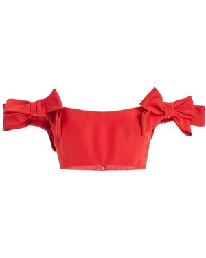 Monique Lhuillier Bow-detailed Silk Faille Cropped Top - Red