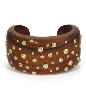 Octavia Elizabeth Tribute 18k Yellow Gold, Wood And Diamond Cuff - Brown