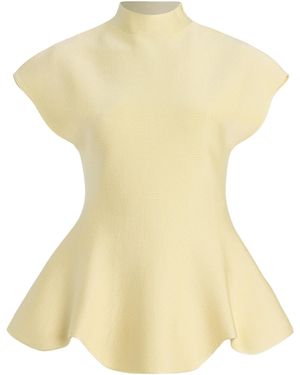 KHAITE Andra Knit Peplum Top - Yellow