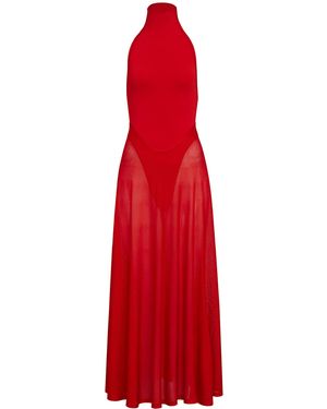 Alaïa Flared Knit Turtleneck Maxi Dress