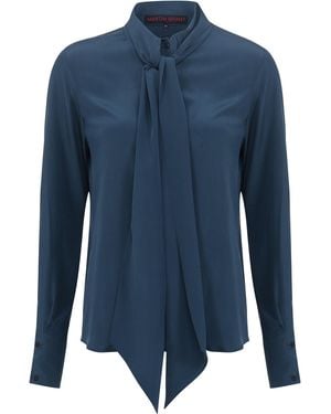 Martin Grant Classic Neck Tie Silk Top - Blue