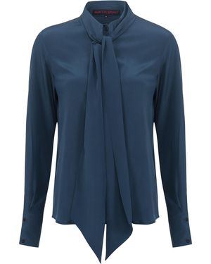 Martin Grant Classic Neck Tie Silk Top - Blue