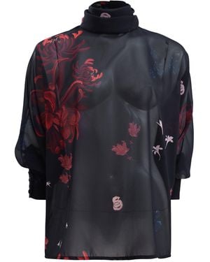 Francesca Miranda Garden Long-Sleeve Silk Blouse - Blue