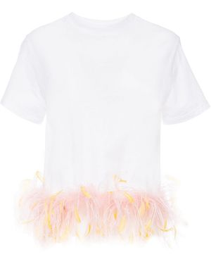 DES_PHEMMES Classic Feather-Trimmed Boxy Cotton T-Shirt - White