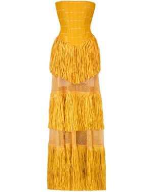 Kilentar Ano Tiered Fringe Maxi Dress - Yellow