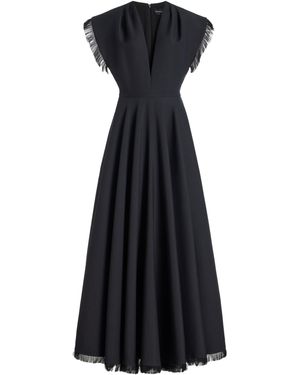 Brandon Maxwell The Irena Fringed Wool-silk Maxi Dress - Black