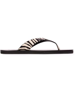 Black Suede Studio Bae Zebra Ponyhair Flip Flops - White