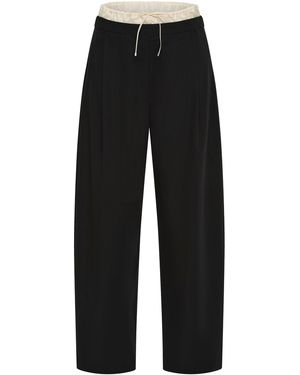 St. Agni Layered Waist Silk Wool Trousers - Black