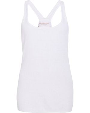 Michael Kors Ribbed Superfine Linen-Cotton Tank Top - White