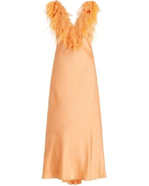LoveShackFancy Manota Feather-trimmed Satin Gown - Orange