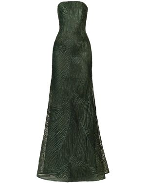 Naeem Khan Metallic Raffia Bustier Strapless Fit-And-Flare Gown - Green
