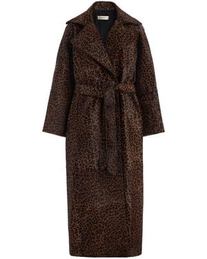 Nour Hammour Althea Leopard Ponyhair Trench Coat - Brown