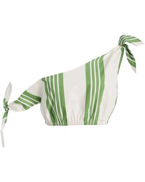 Posse Exclusive La Isla Rosie Off-The-Shoulder Striped Cotton Crop Top - Green