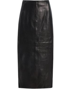 Nour Hammour Selly Leather Midi Skirt - Black