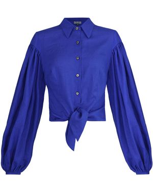 Lena Hoschek Wonderland Linen-Blend Blouse - Blue