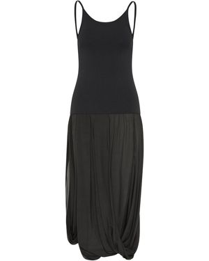 St. Agni Knit Bodice Drape Sheer Dress - Black
