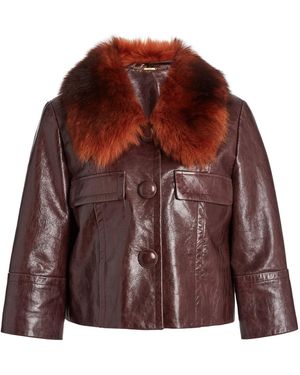 Chloé Shearling-Trimmed Leather Jacket - Red