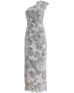 Monique Lhuillier One-Shoulder Tea-Length Dress - Grey