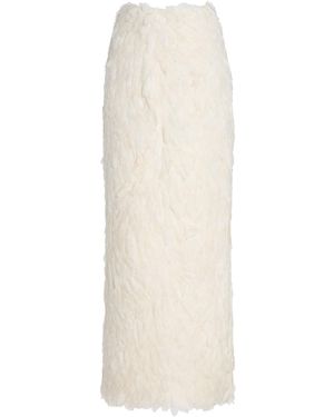 Atelier Prabal Gurung Hand-Feathered Midi Skirt - White