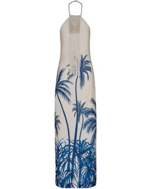 ANDRES OTALORA Mi Paraiso Embellished Linen Maxi Dress - Blue