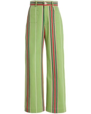 La Veste Exclusive Riviera Pippi Striped Cotton Trousers - Green