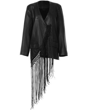 MAZ Manuela Álvarez Macramé Leather Blazer - Black