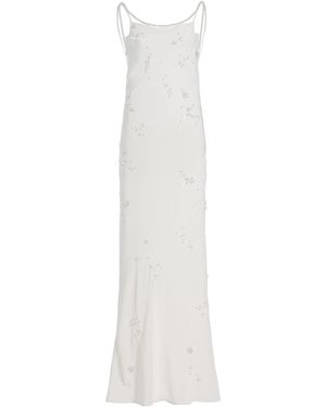 BERNADETTE Pearl-Embroidered Silk Maxi Slip Dress - White