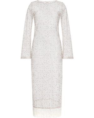 BOTEH Folkora Fringed Cotton Mesh Dress - White