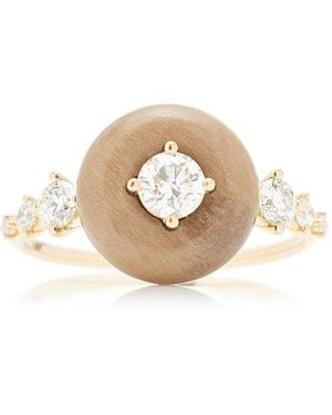 Fernando Jorge Orbit 18k Yellow Gold, Diamond, And Petrified Wood Ring - White