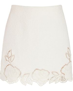 Oscar de la Renta Floral-Cutout Tweed Mini Skirt - White