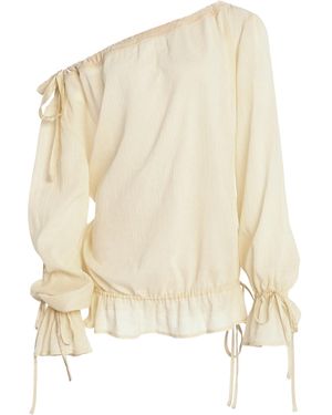 Mirror Palais Botticelli Wrinkled-Cotton Micro Dress - Natural