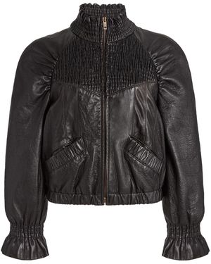 Chloé Shirred Leather Jacket - Black