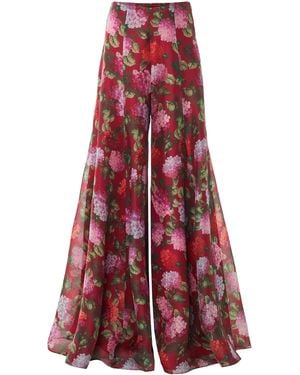 Carolina Herrera High-Rise Hydrangea-Printed Crepe Wide-Leg Pants - Red