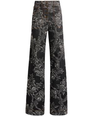 Etro Patterned Stretch-Denim Flared Jeans - Black