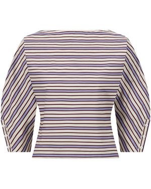 Lela Rose Striped Cotton Dolman Sleeve Top - White