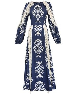 Lena Hoschek Resort Linen-Blend Maxi Dress - Blue