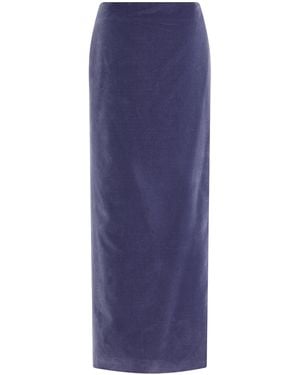 Colleen Allen Exclusive Cotton Velvet Maxi Skirt - Blue