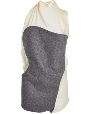Victoria Beckham Draped Panelled Silk Top - Grey