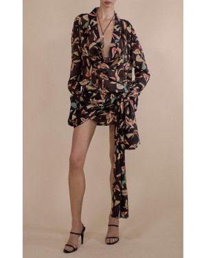 Christopher John Rogers Shattered Tulip Cowl Neck Sarong Mini Dress - Natural