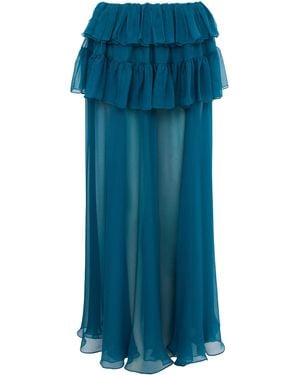 Chloé Silk Mousseline Ruffled Maxi Skirt - Blue